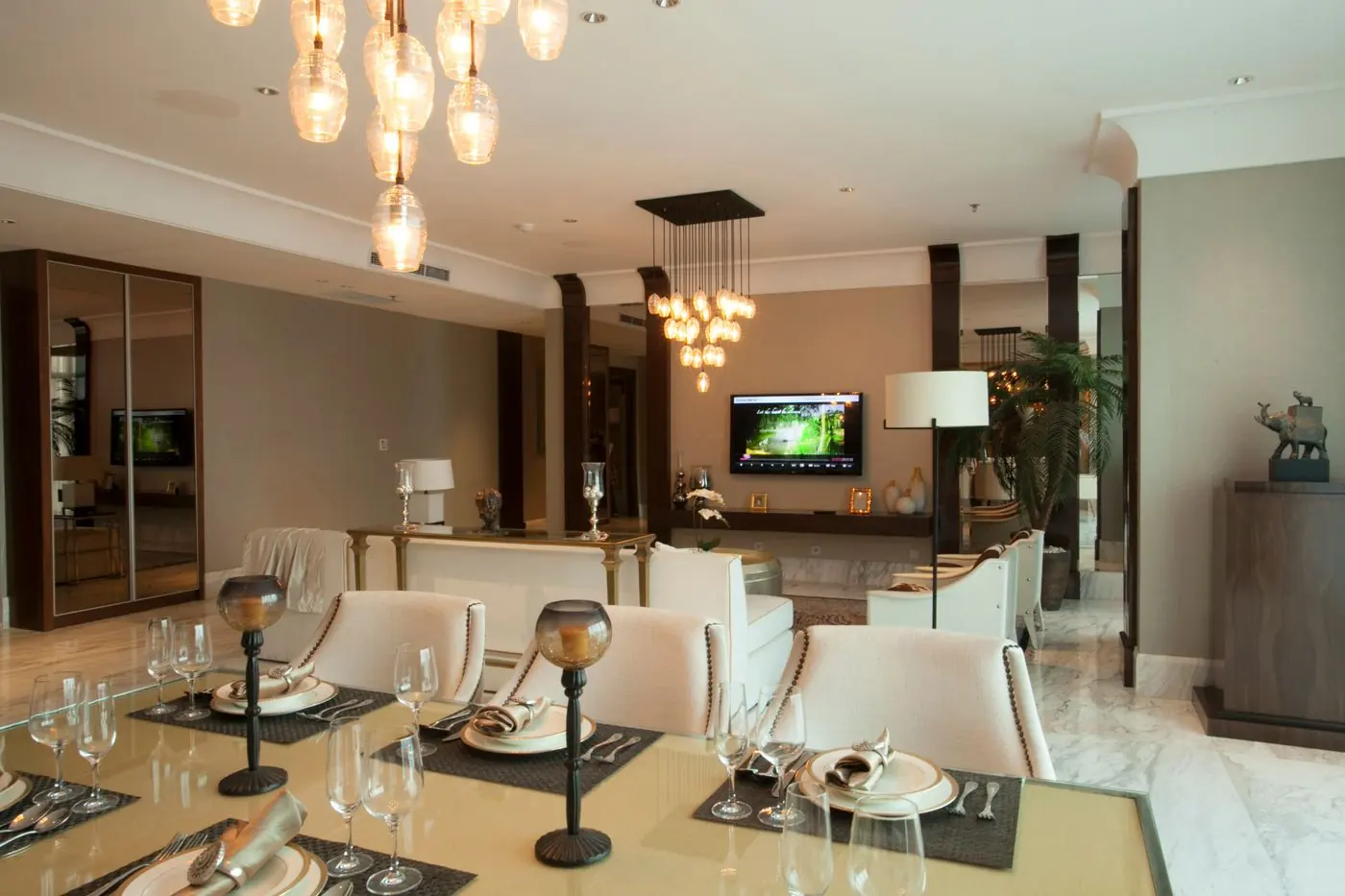 A modern living room controlled from a tablet